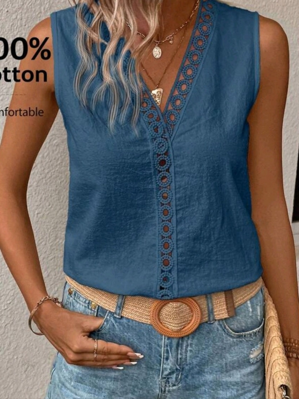 Sleveeless top blouse L 100% Cotton